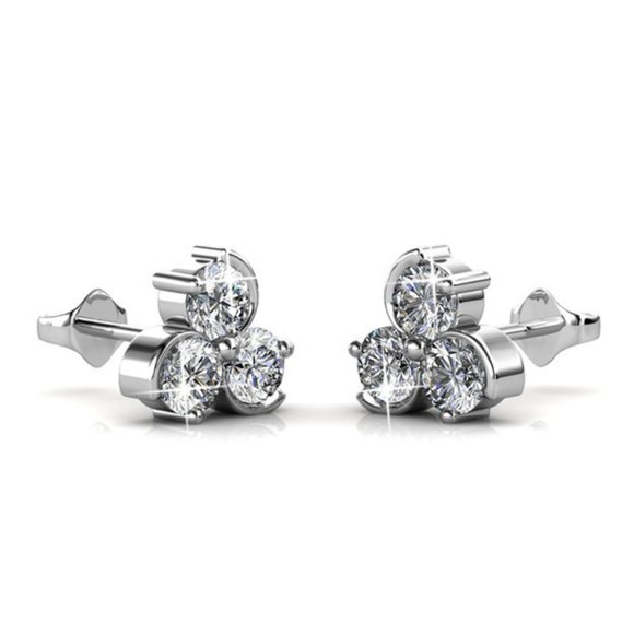 Swirl Flower Stud Earrings With Swarovski Crystals Minimalist - Picture 4 of 4